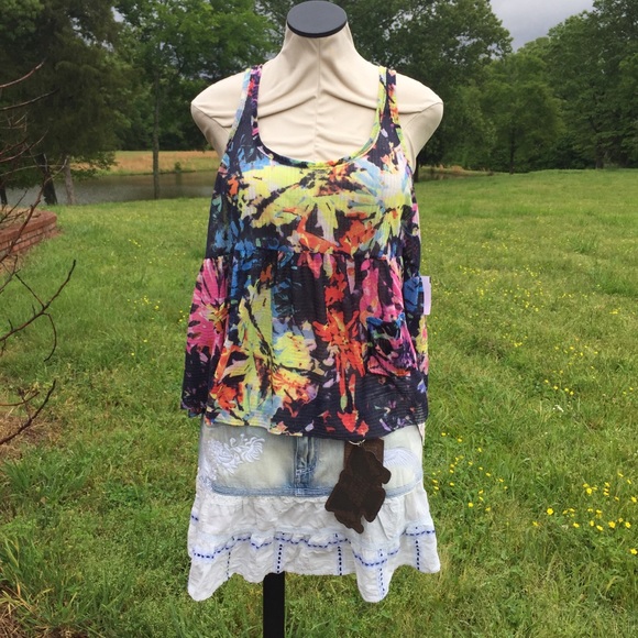 NWT ANTIK Denim Mini Skirt+ NWT FREE PEOPLE Top - Picture 1 of 8
